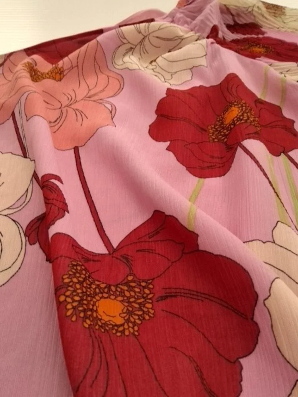 Express Pink Floral TOP with Red and Cream Blooms